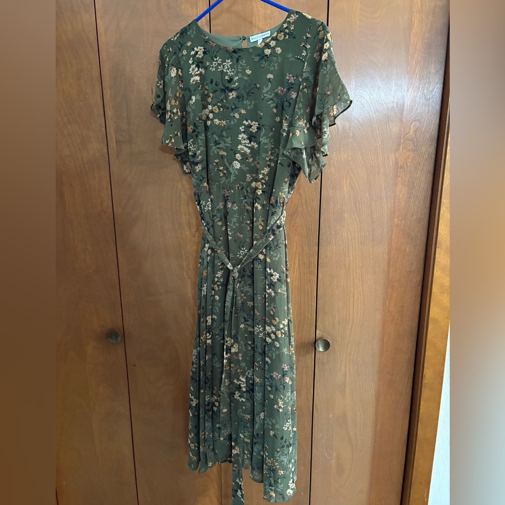 Baltic Born Green Tie Front Ruffled Midi Dress